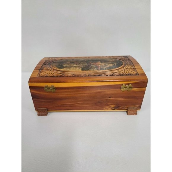 Vintage Hand Carved Painted Art Wood Jewelry Box - Picture 4 of 12
